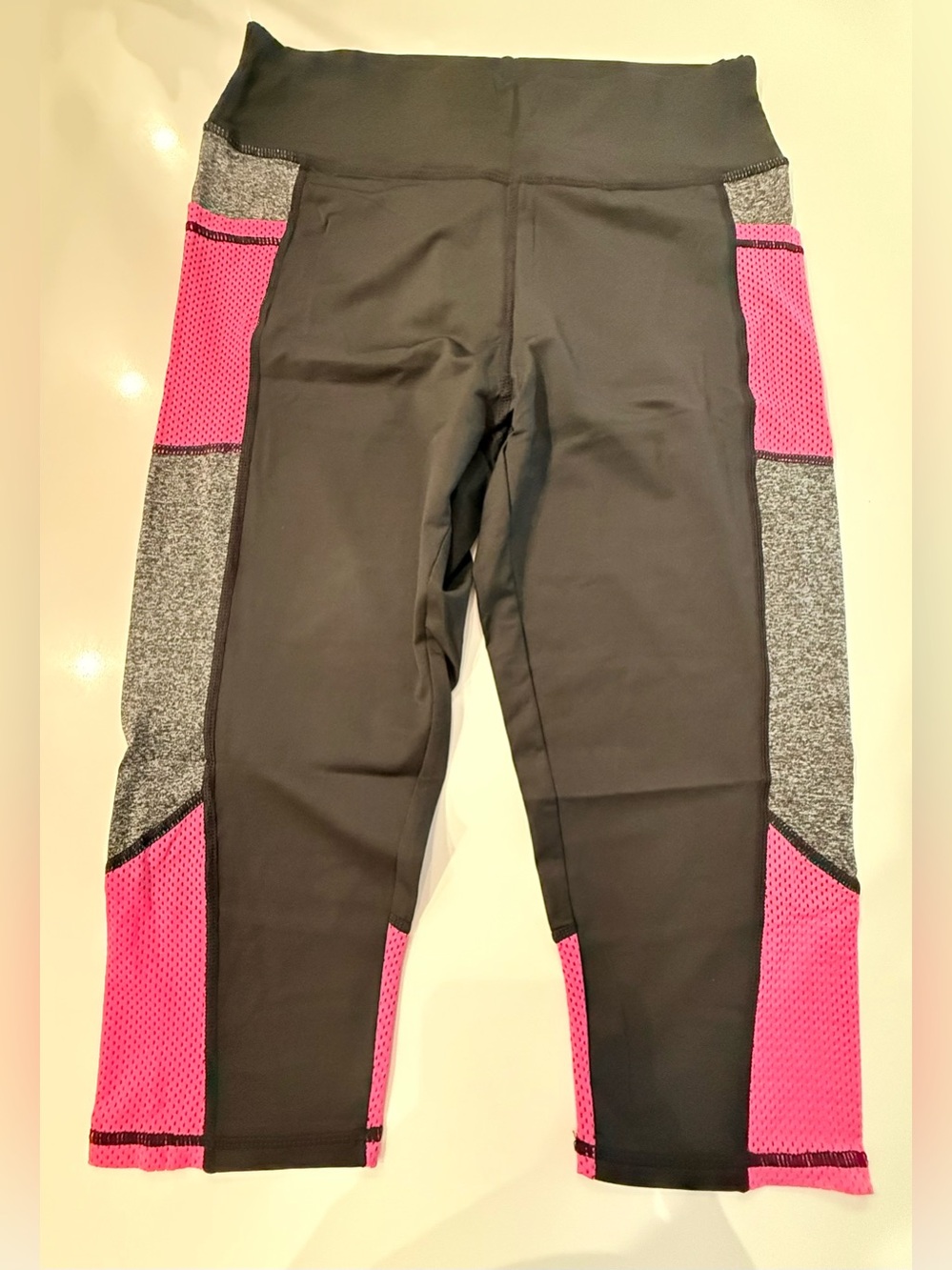 SHEIN Black Leggings with Pink and Gray Panels